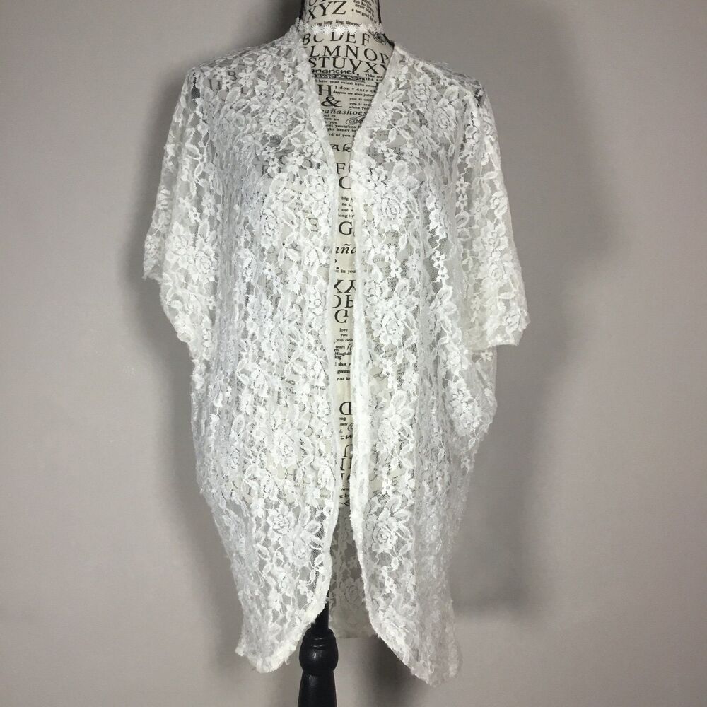 White lace kimono robe duster stretchy feminine fairycore fairy cottagecore S/M